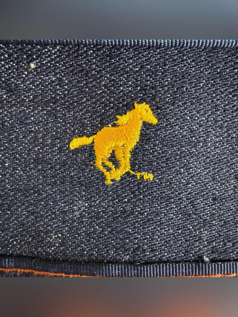 Vintage Ford Mustang Denim Chain Biker Denim Wallet Blue Embroidered Snap Bifold